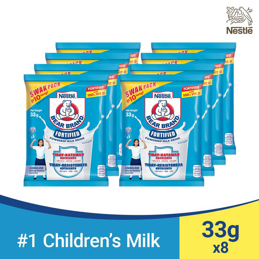 Nestle Bear Brand Fortified Powdered Milk Drink SWAK Pack | 8 packs x 33g