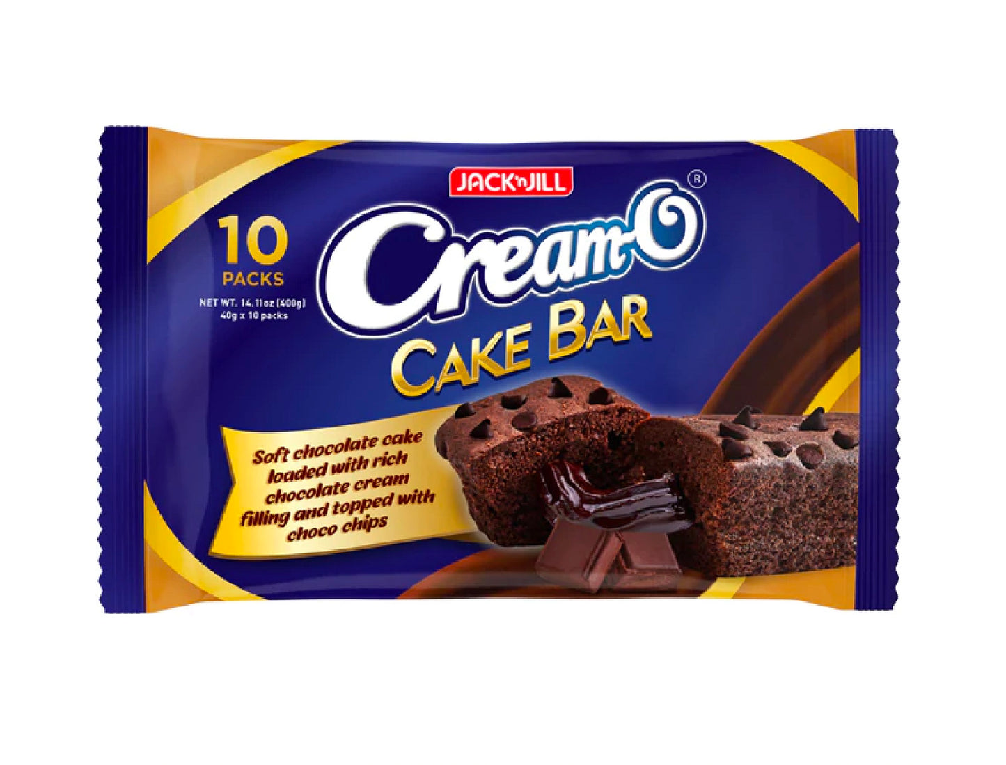 Jack'nJill Cream-O Cake Bar Soft Chocolate Cake Loaded with Rich Chocolate Cream Filling and Topped with Choco Chips | 10 Pcs x 40g