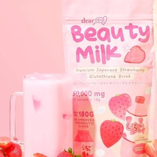 Beauty Milk Premium Japanese Strawberry Glutathione Drink 50,000mg | 10 sachets x 18g
