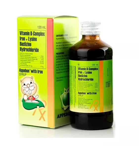 Appebon Vitamin B-Complex + Iron + Lysine + Buclizine HCl Kids Syrup | 120mL